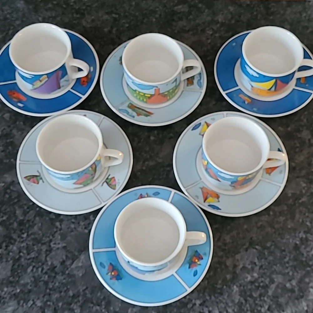 NEW - Nautical Themed Espresso Cups and Saucers - Set of 6 - Picture 8 of 14